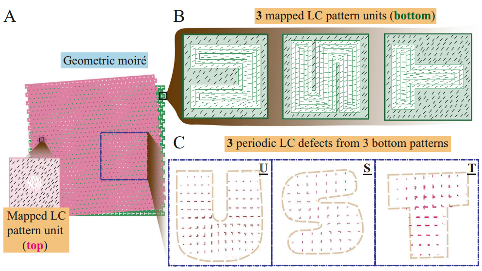 Moiré效應(yīng)實現(xiàn)向列相液晶中拓?fù)淙毕萁Y(jié)構(gòu)的多樣化設(shè)計